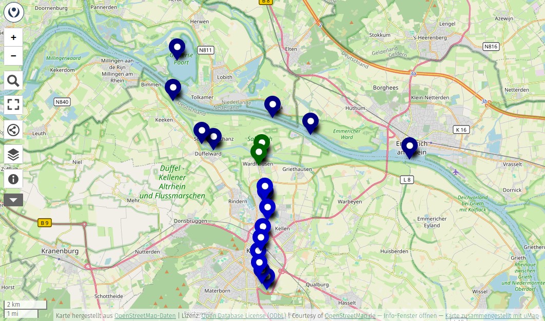 Karte CRC Ruderrevier - Kartendaten Copyright OpenStreetMap - Zusammenstellung mittels uMap